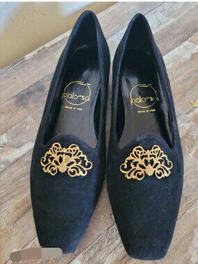Paloma Vero Cuoio Suede Black Gold Flats Loafers ITALY size 7.5